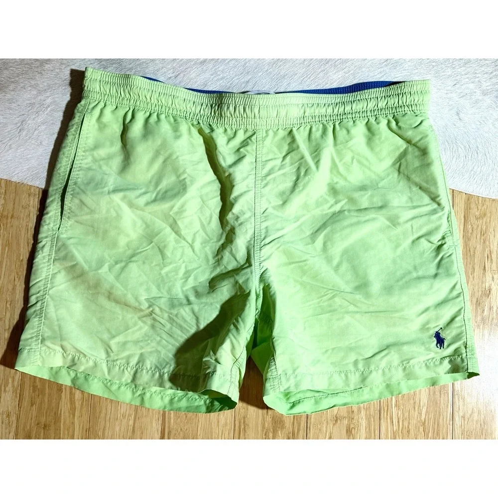 POLO RALPH LAUREN Men's Lime Green 80's Style Swim Trunks Board‎ Shorts Sz Large